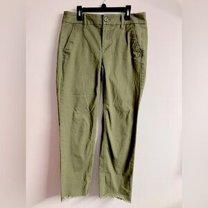 Women’s Girlfriend Chino Pants, 2, Olive Green, Cropped, Frayed Hem, Loft Outlet